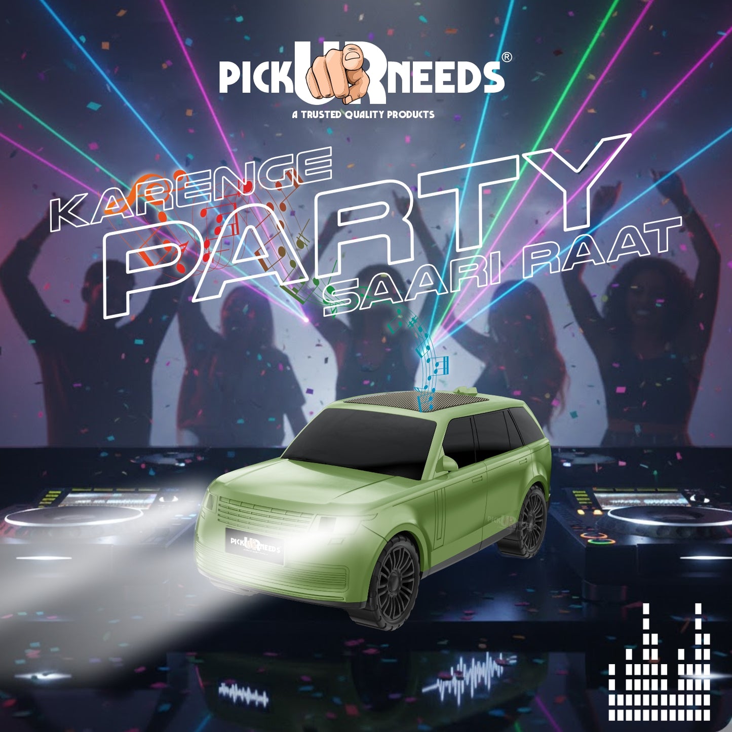 Pick Ur Needs Car Shape Wireless Bluetooth Portable Rechargeable Speaker LED Headlights  TF Card, USB, AUX, Type-C