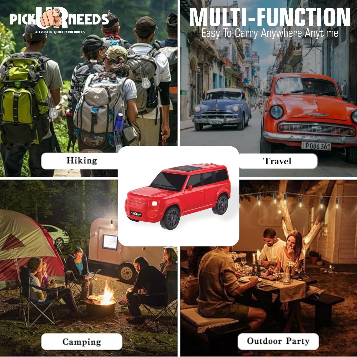 Pick Ur Needs Portable 10W Car Shape Bluetooth Wireless Speaker with Deep Bass 1200mAh Battery Support FM Radio, USB, TF Card, TWS Stylish SUV Design