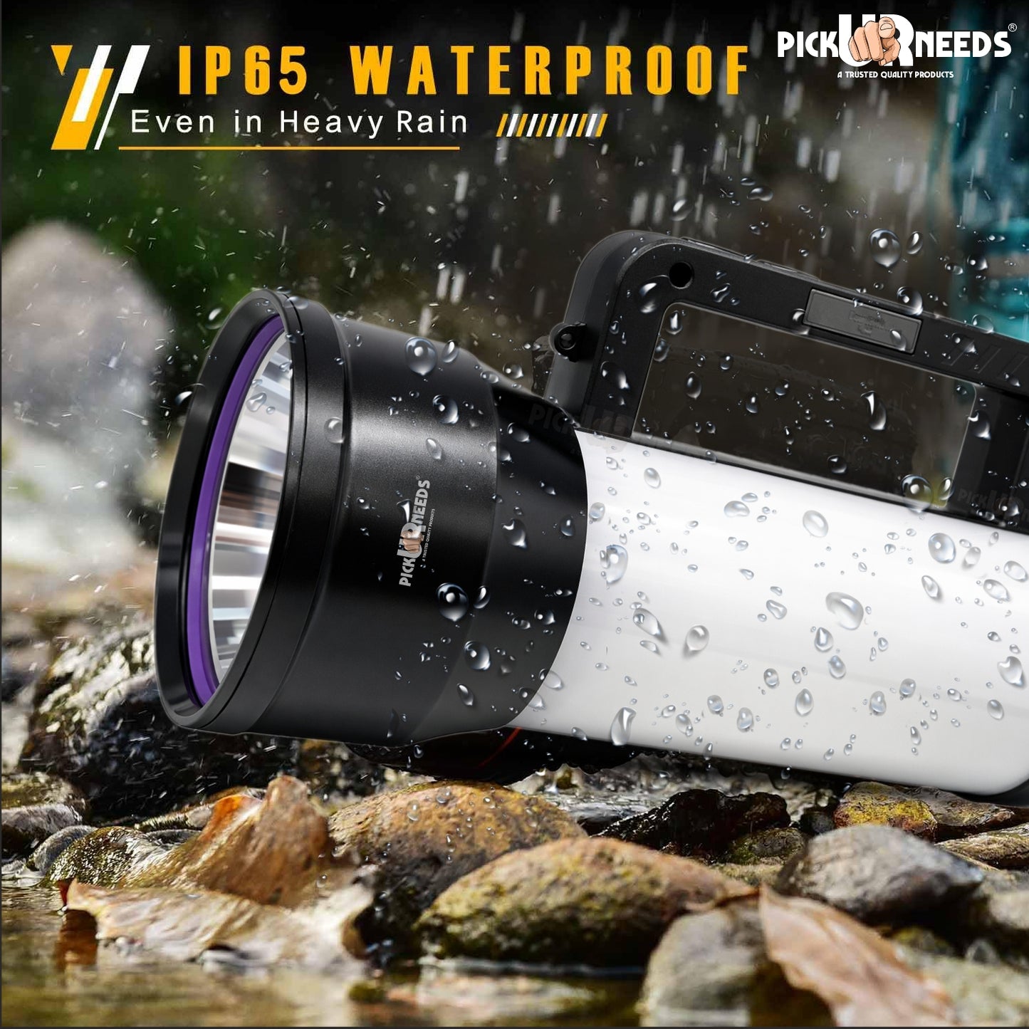 Pick Ur Needs 200W Rechargeable Emergency LED Long Range Distance Search Torch Light with 3600mAh Battery, Type-C Fast Charging Dual Mode Front & Side Light