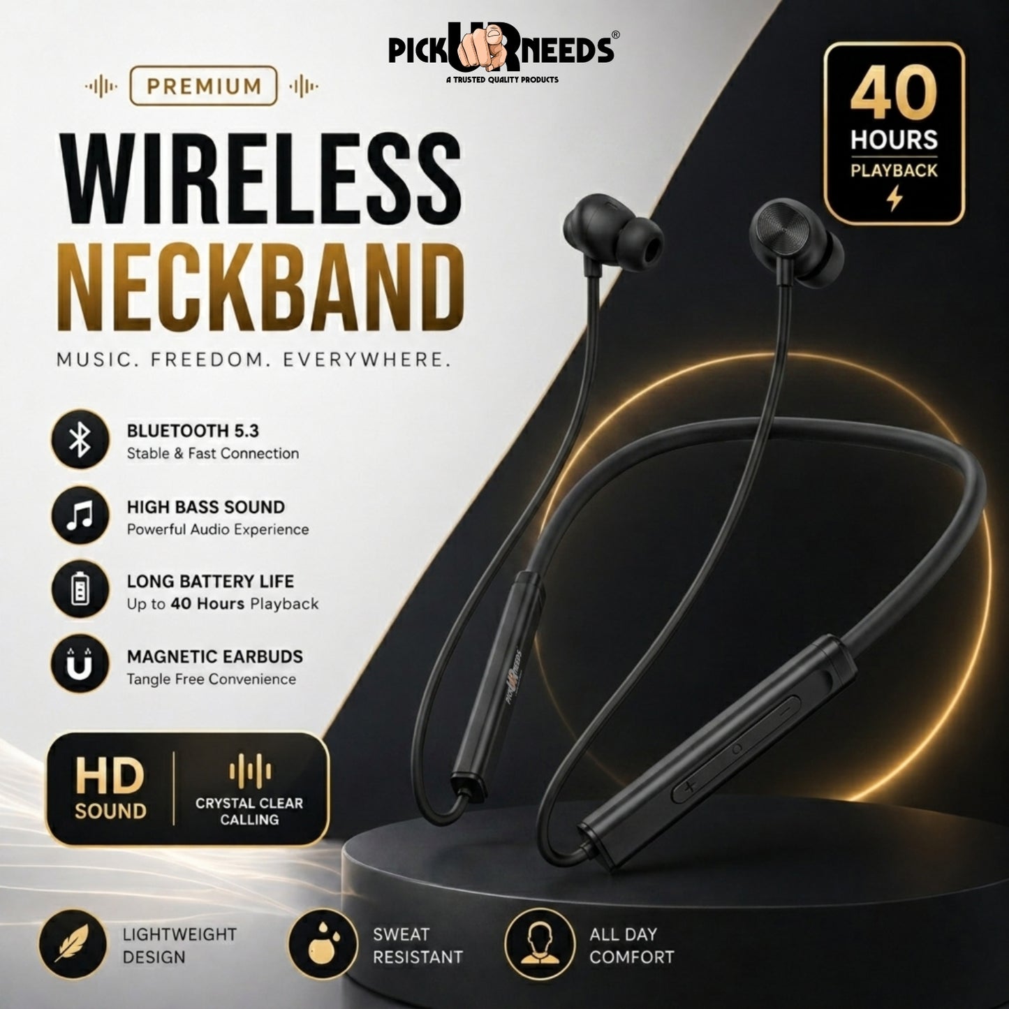 Premium Wireless Bluetooth Neckband Earbuds with HD Sound & Comfortable Fit