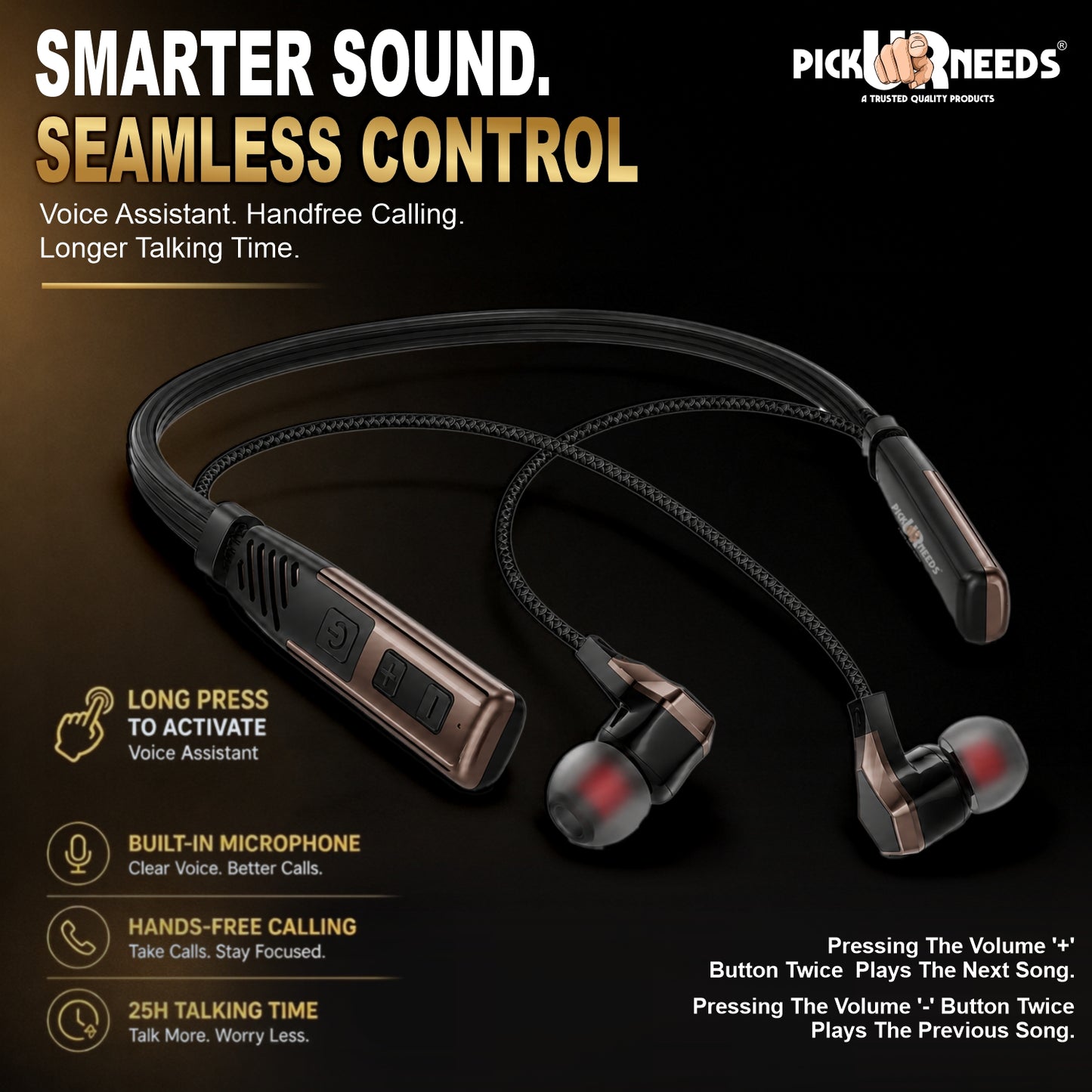 Wireless Bluetooth Neckband Earphones with Magnetic Earbuds , Hands-Free Calling
