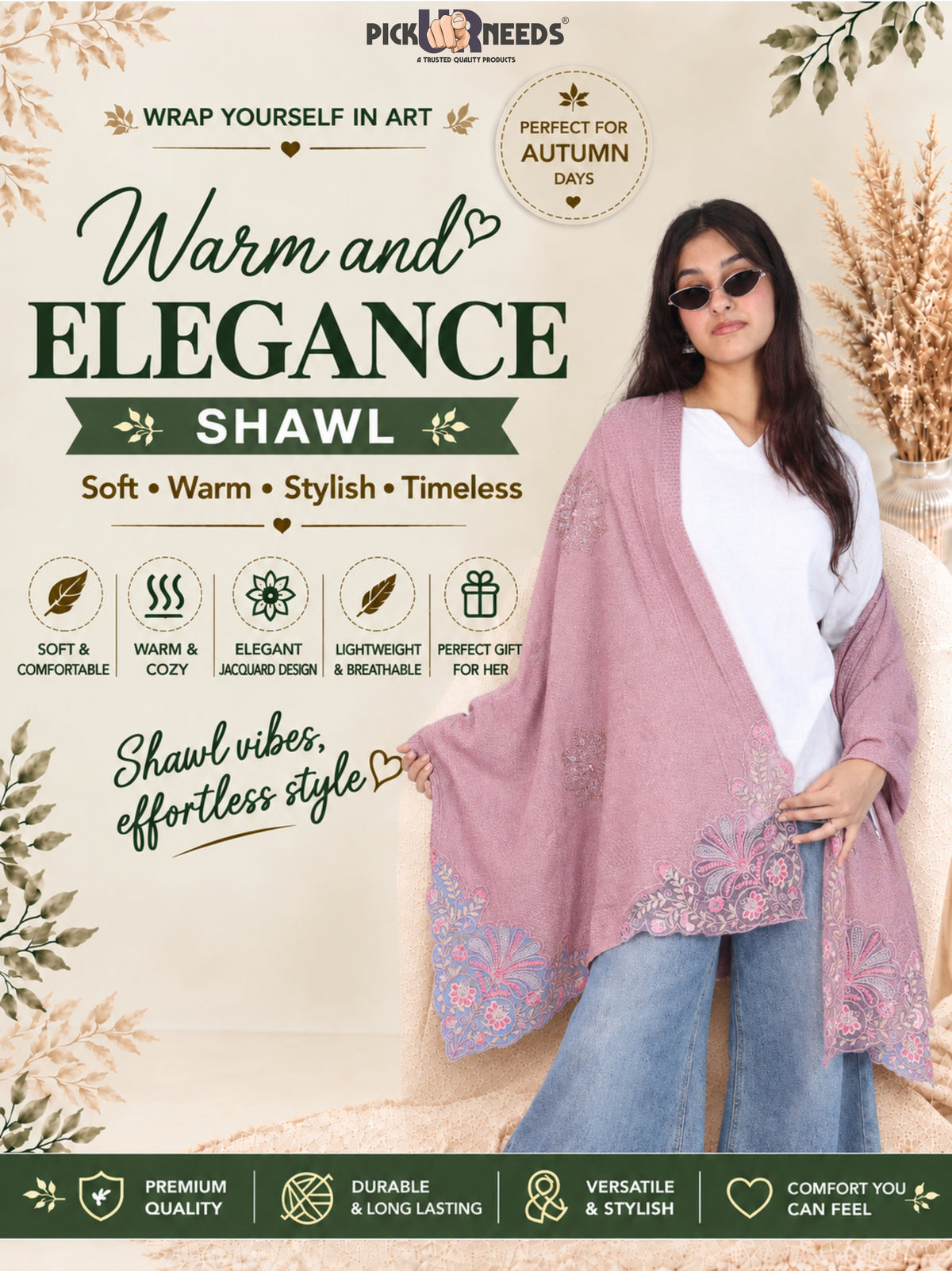 Pick Ur Needs Women & Girls Knitted Woolen Shawl Net Work Floral Border Multi-Style Poncho Shrug Wrap for Wedding Party & Special Occasions