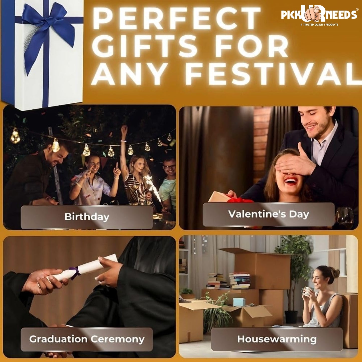 Pick Ur Needs 3D Galaxy Laxmi Ganesh Crystal Ball Night Light– Beech Wood Base– Decor for Home Night Lamp  (9.5 cm, Gold)