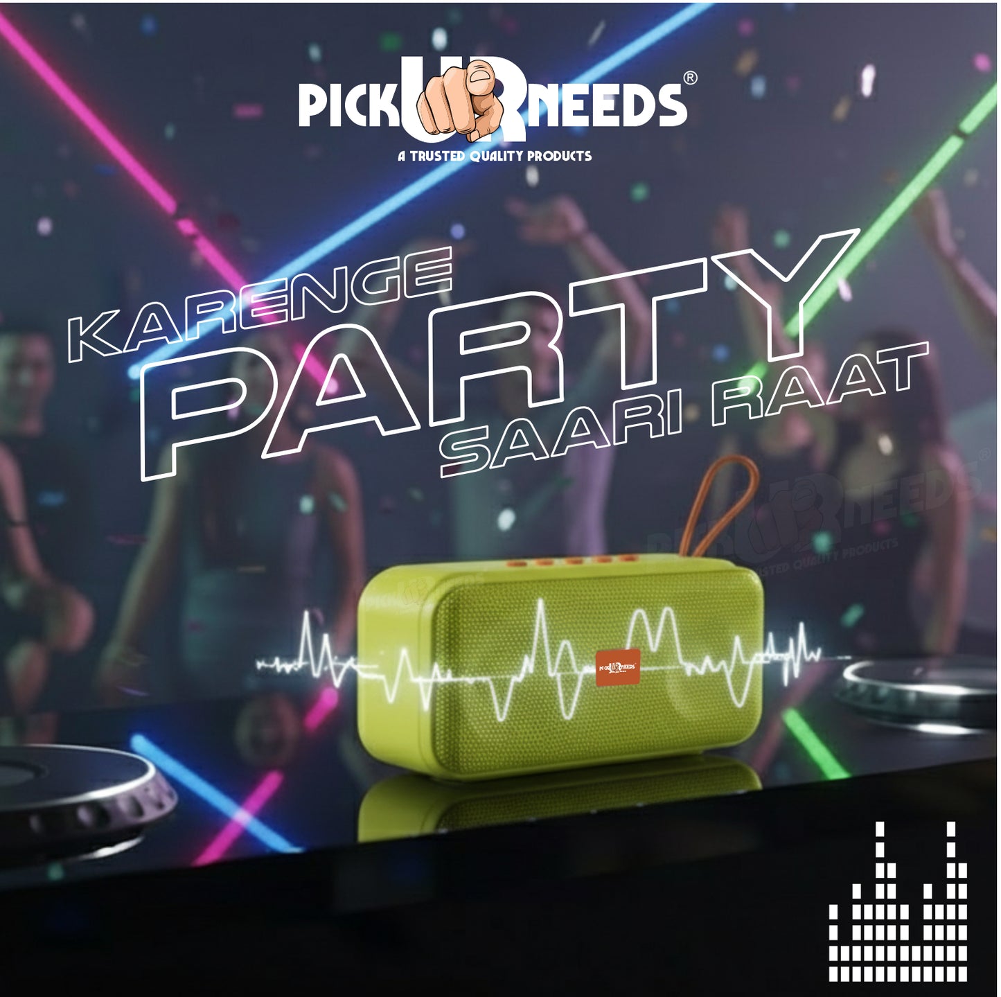 Pick Ur Needs 10W Portable Wireless Mini Bluetooth Speaker  1200mAh Battery  4H Playtime  Type-C, USB & TF Card Support