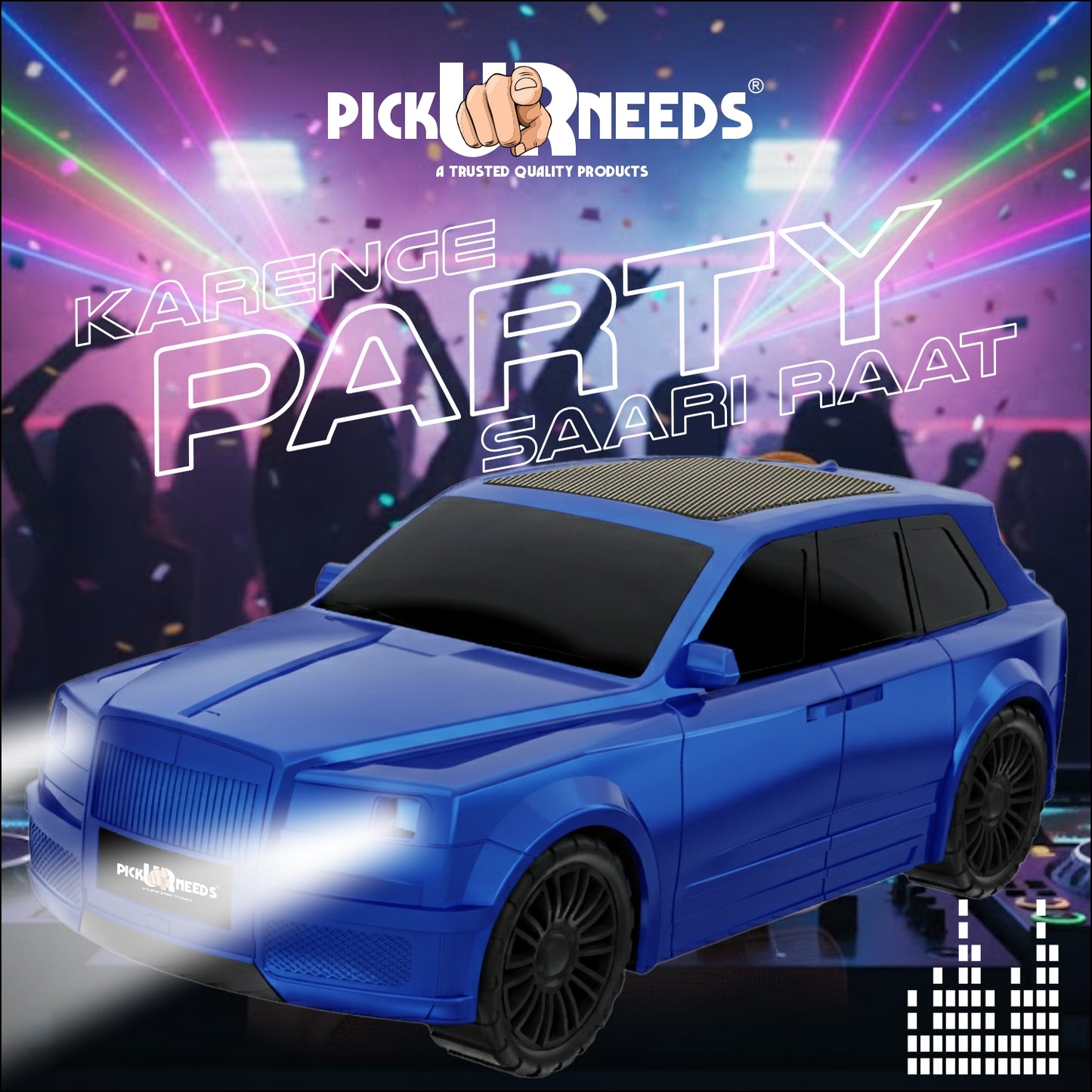 Pick Ur Needs Royal Car Shape Wireless Bluetooth Speaker 5W Powerful Deep Bass Sound, LED Headlights, Stylish Car Design 1200mAh Battery