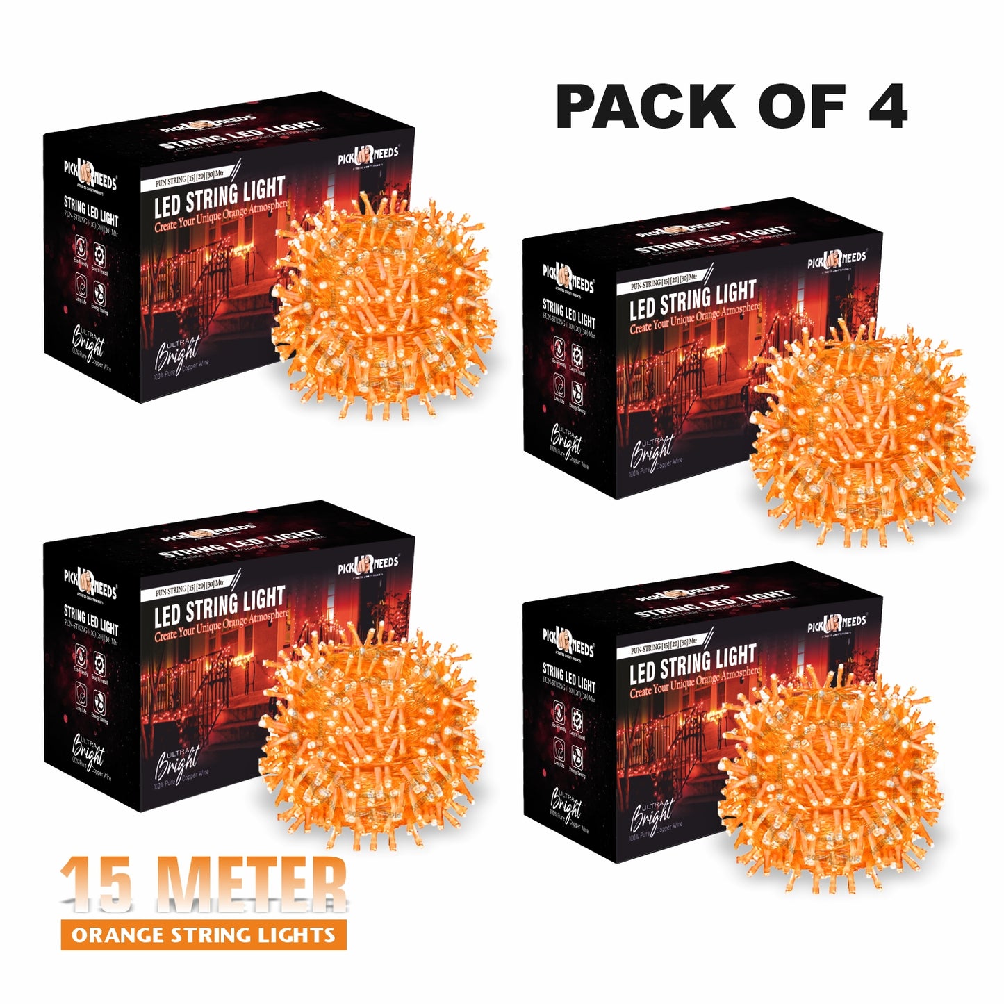 Pick Ur Needs 40 LEDs 15 m Orange Steady String Rice Lights