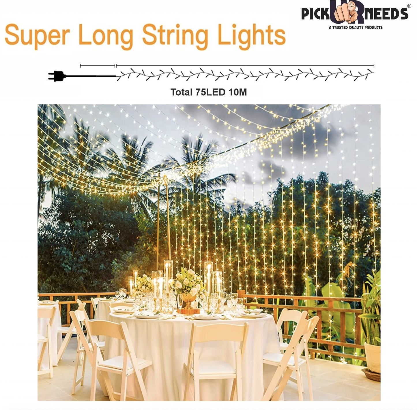 Pick Ur Needs 74 LEDs 10 m Blue Steady String Rice Lights