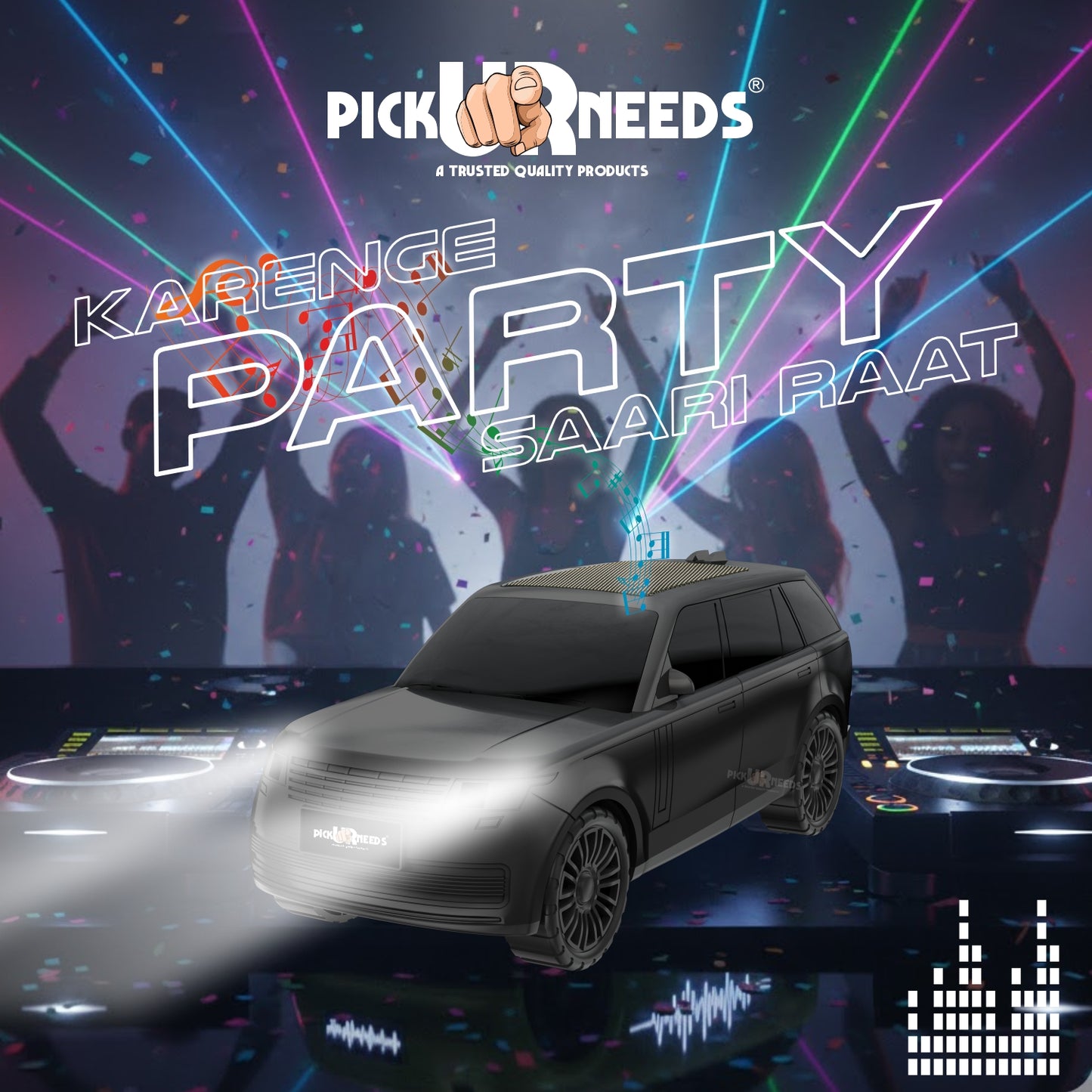 Pick Ur Needs Car Shape Wireless Bluetooth Portable Rechargeable Speaker LED Headlights  TF Card, USB, AUX, Type-C