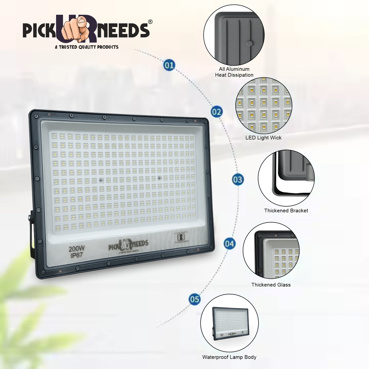 Pick Ur Needs 200W Lens Wall Light Outdoor Lamp with Extension Bracket IP67 Waterproof Light for Outdoor Usage/Garden/Farmhouse