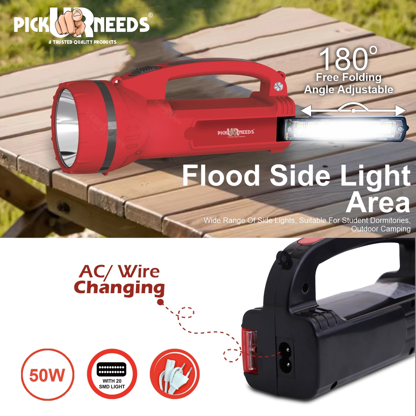 Pick Ur Needs 50W Long Range Rechargeable Search Laser with 1500mAh Battery, 18 SMD Bright 8 hrs Torch Emergency Light  (Yellow)
