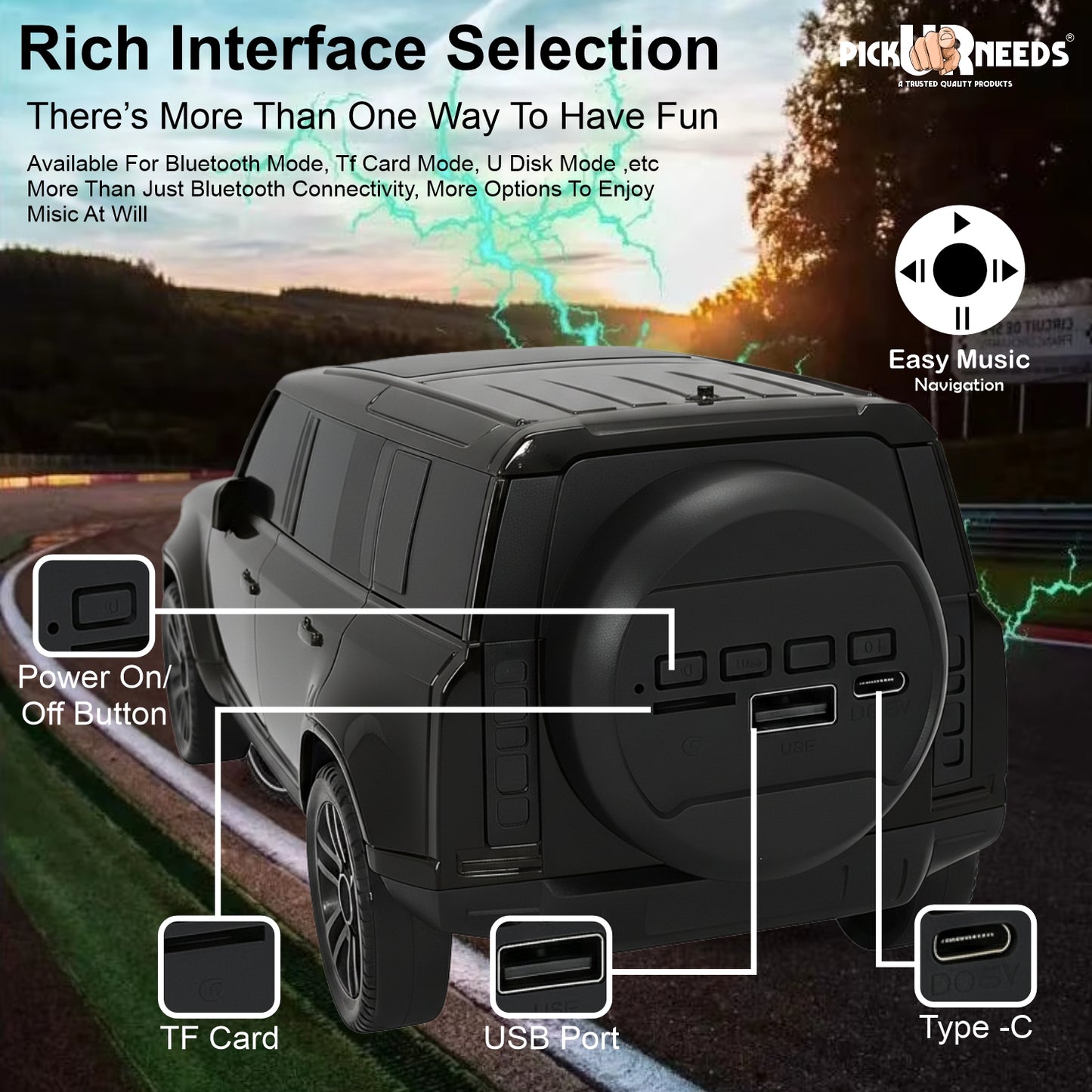 Pick Ur Needs Portable 10W Car Shape Bluetooth Wireless Speaker with Deep Bass 1200mAh Battery Support FM Radio, USB, TF Card, TWS Stylish SUV Design