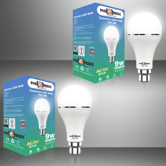Pick Ur Needs Rechargeable Inverter 9W LED AC/DC Bulb For Home Emergency Light, Self-Charging 4 hrs Bulb Emergency Light  (Pack of 2)