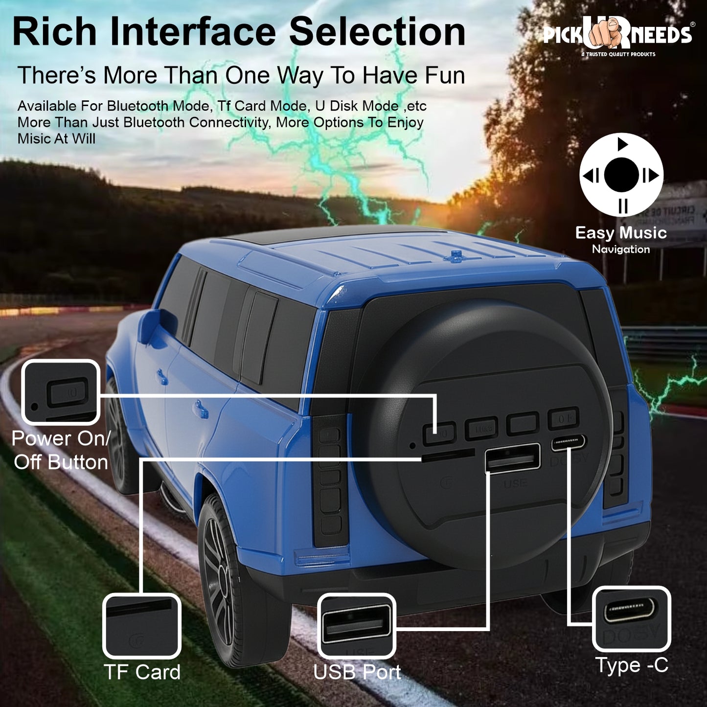 Pick Ur Needs Portable 10W Car Shape Bluetooth Wireless Speaker with Deep Bass 1200mAh Battery Support FM Radio, USB, TF Card, TWS Stylish SUV Design