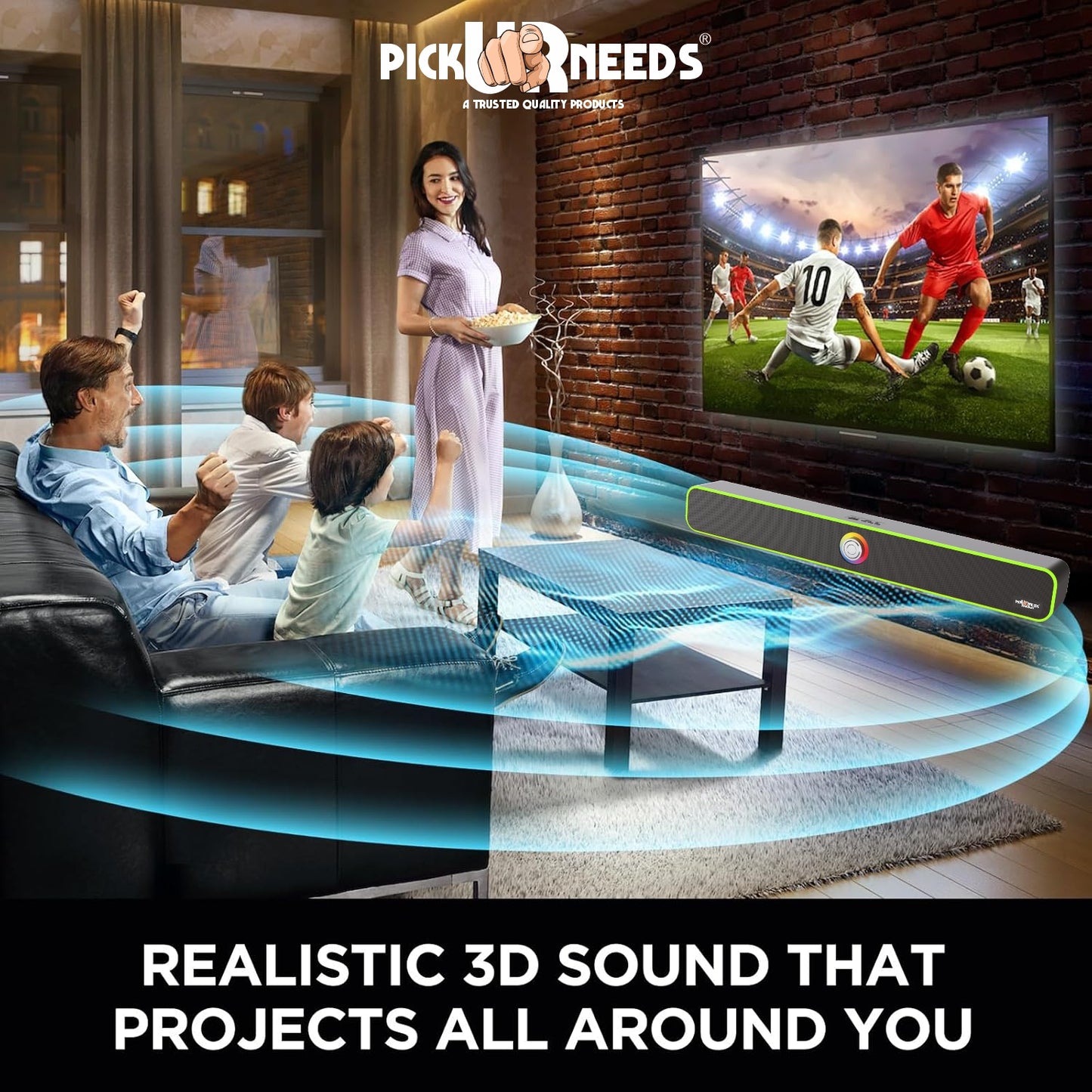Pick Ur Needs Bluetooth Soundbar Speaker Portable 40W with 240F Card USB Playback Dynamic Thunder Bass Home TV Sound Bar