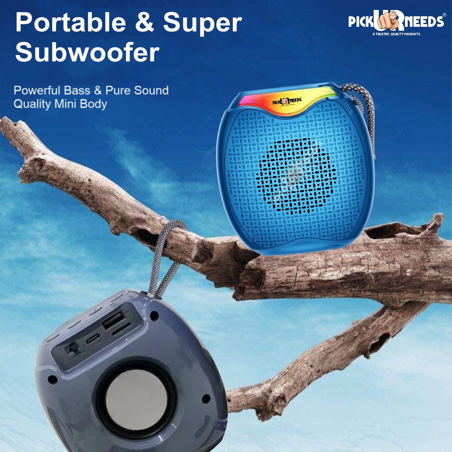 Pick Ur Needs 12W Portable Wireless Bluetooth Speaker with RGB Lights, 800mAh Battery, TWS, FM Radio, TF Card, USB 10m Wireless Transmission