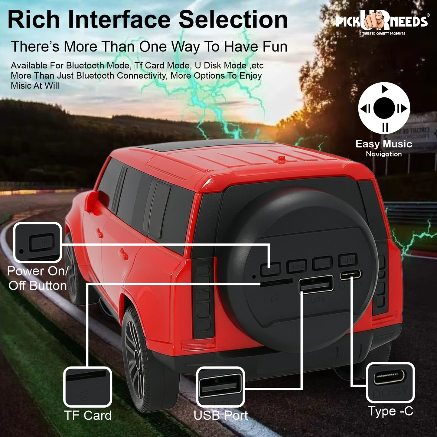 Pick Ur Needs Portable 10W Car Shape Bluetooth Wireless Speaker with Deep Bass 1200mAh Battery Support FM Radio, USB, TF Card, TWS Stylish SUV Design