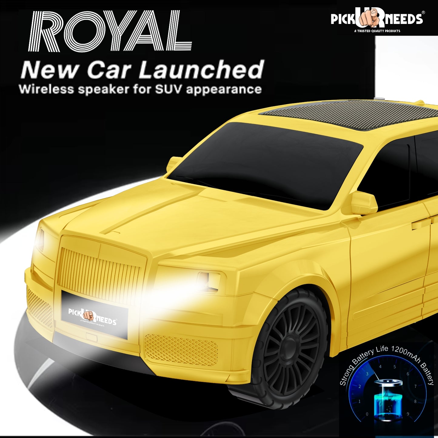 Pick Ur Needs Royal Car Shape Wireless Bluetooth Speaker 5W Powerful Deep Bass Sound, LED Headlights, Stylish Car Design 1200mAh Battery