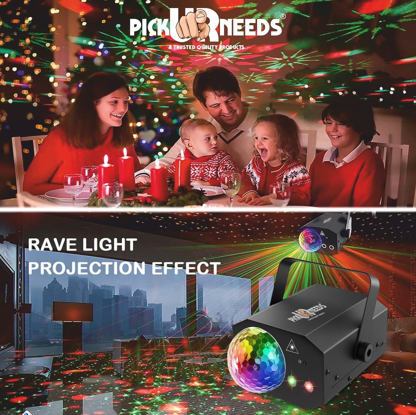 Pick Ur Needs LED Party Light with Remote – Sound Activated DJ Disco Ball Light, Strobe Laser Light Projector for Home Party, Club, Wedding, Birthday, Christmas, Stage Lighting – RGB Effects