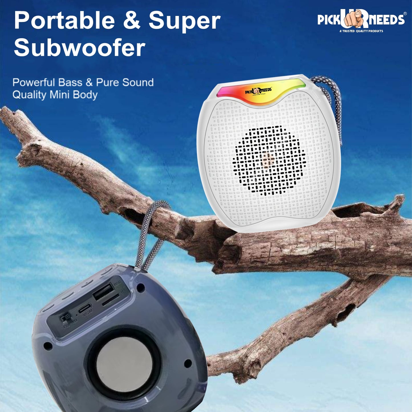 Pick Ur Needs 12W Portable Wireless Bluetooth Speaker with RGB Lights, 800mAh Battery, TWS, FM Radio, TF Card, USB 10m Wireless Transmission