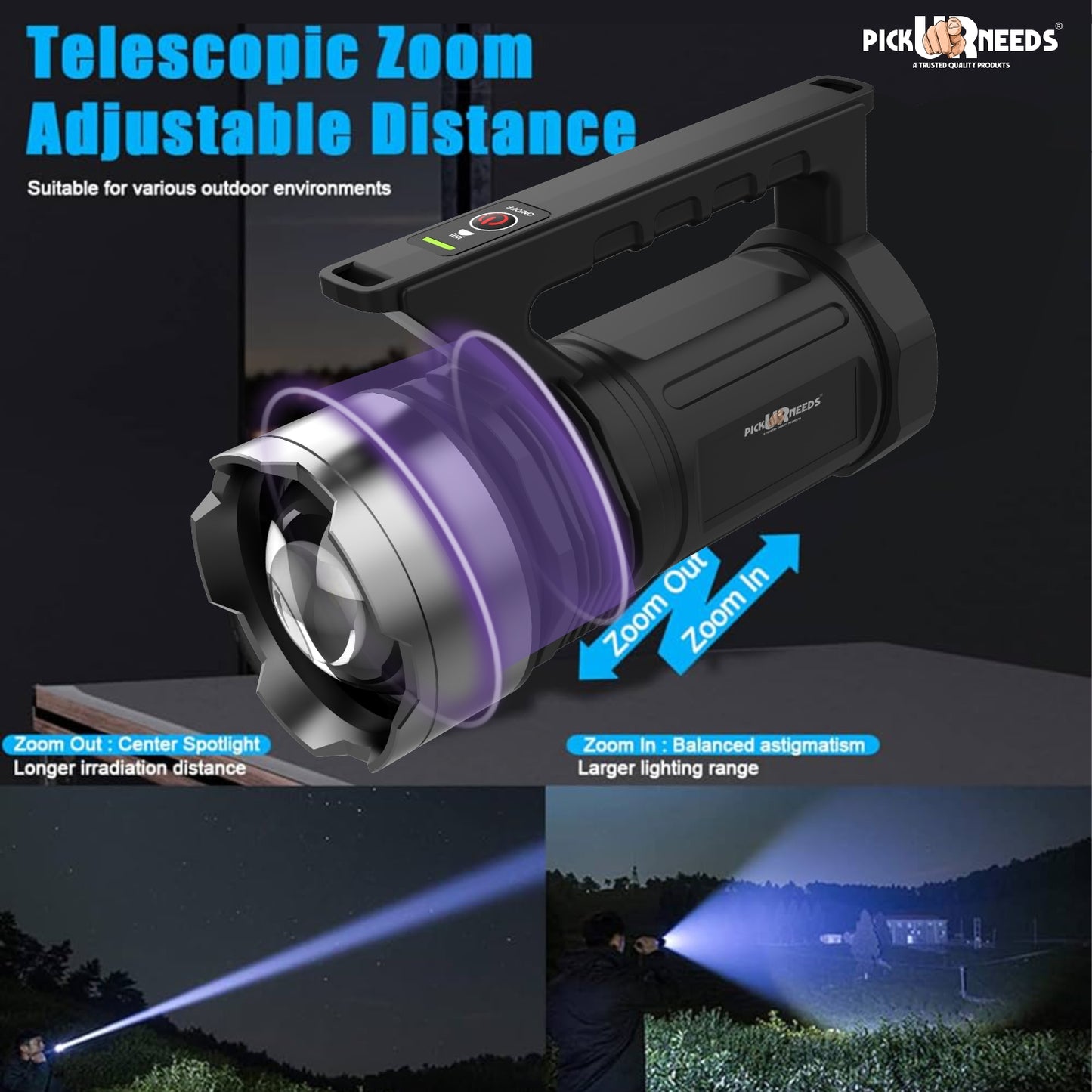 Pick Ur Needs Adjustable Focus 250 Watt Laser Torch Light 6000mAh Lithium Battery Metal Head 5 hrs Torch Emergency Light  (Copper)