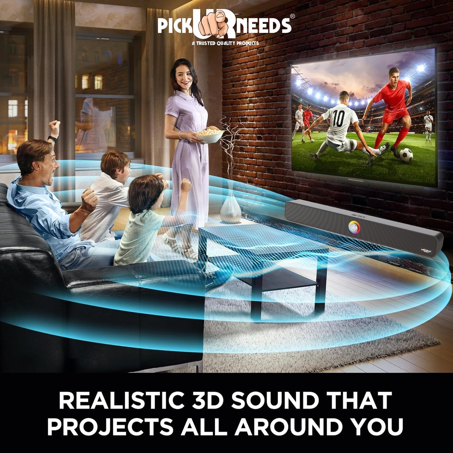 Pick Ur Needs Bluetooth Soundbar Speaker Portable 40W with 240F Card USB Playback Dynamic Thunder Bass Home TV Sound Bar