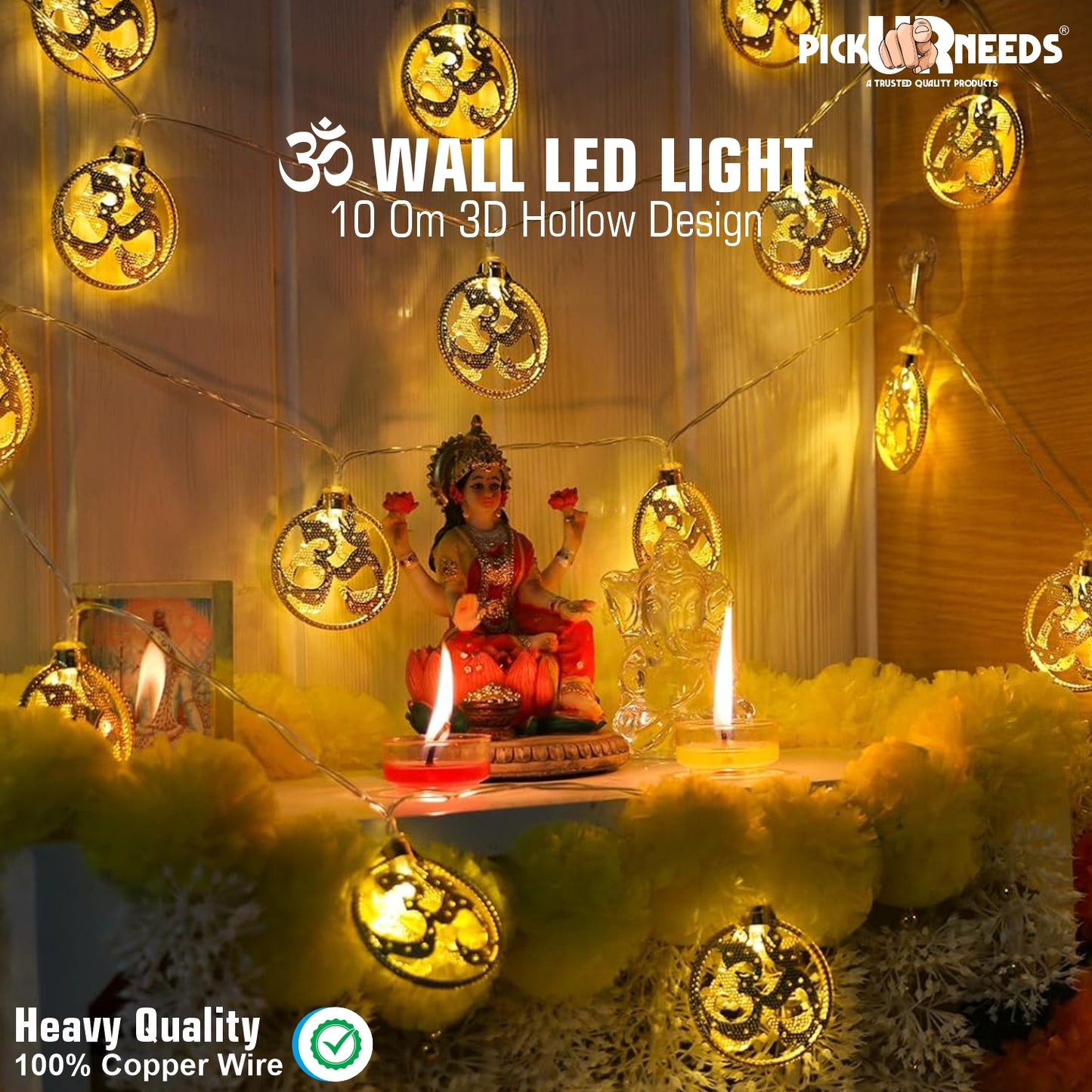 Pick Ur Needs Diwali String Lights OM Metal Hanging Lights, Warm White Round 3D Ceiling Lamp