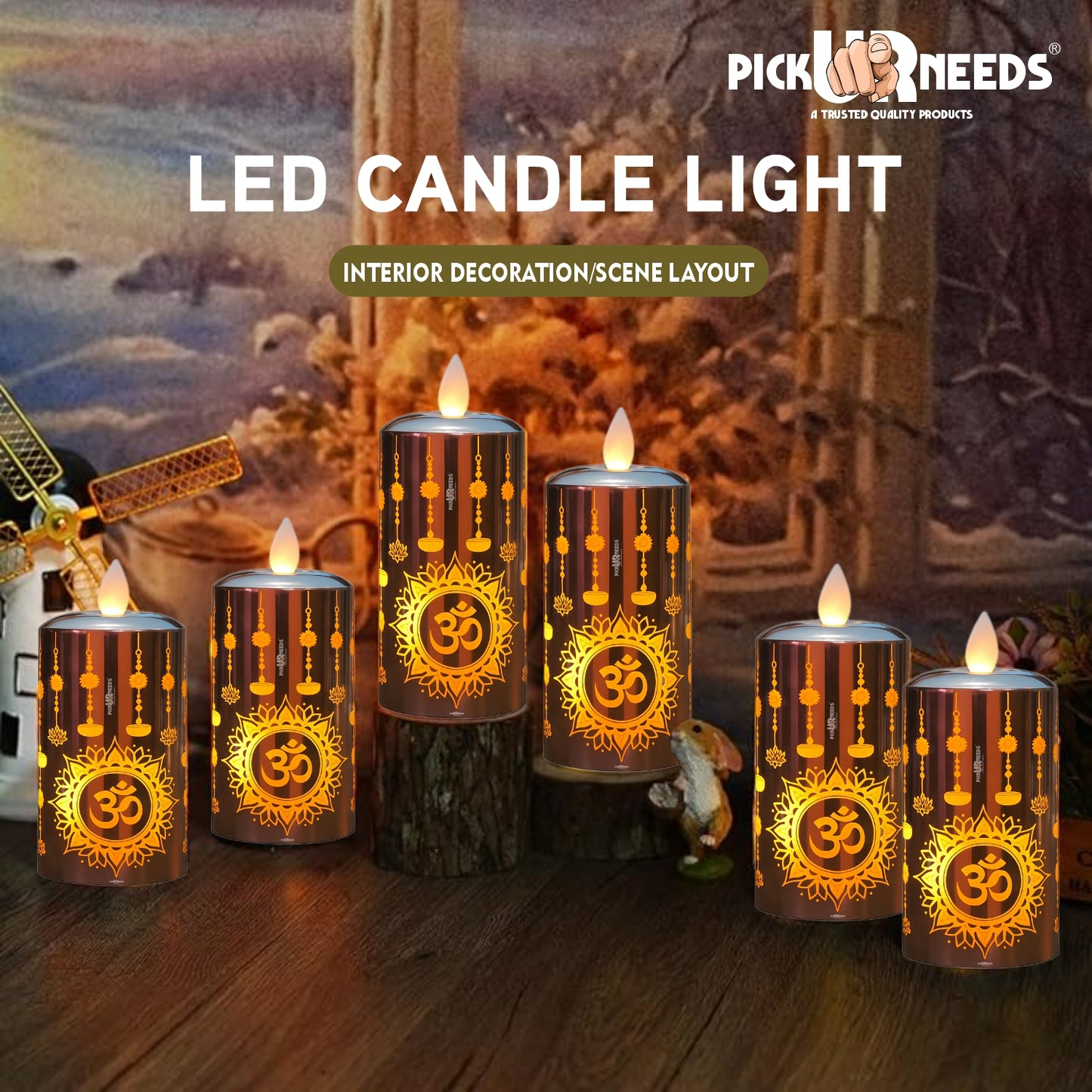 Pick Ur Needs Flameless Diya LED Tea Light Candle – Realistic Moving Flame | Battery Operated Acrylic Pillar Candle for Home Decor, Diwali & Christmas