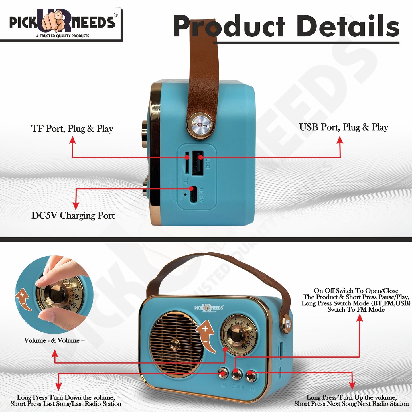 Pick Ur Needs Portable Wireless Bluetooth Speaker With Premium Design TF Card/ USB Support TWS 5 W Bluetooth Speaker  (Cream, 5.0 Channel)
