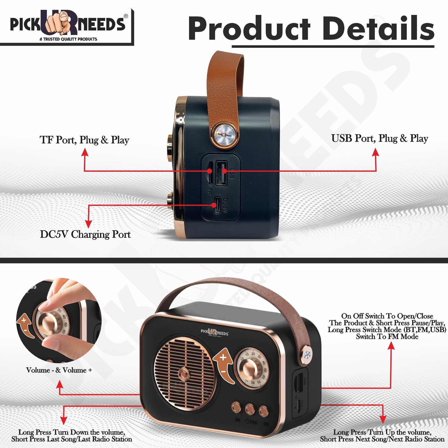Pick Ur Needs Portable Wireless Bluetooth Speaker With Premium Design TF Card/ USB Support TWS 5 W Bluetooth Speaker  (Cream, 5.0 Channel)