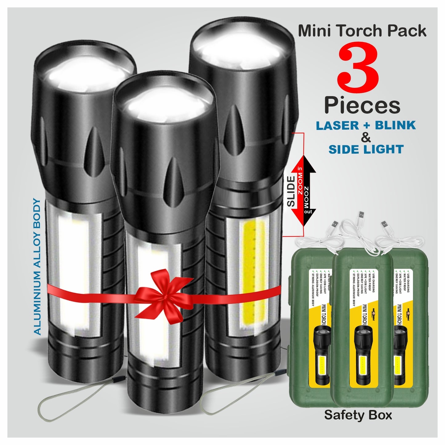 Pick Ur Needs Rechargeable 9W LED Mini Emergency Light Torch Zoomable Flashlight Torch