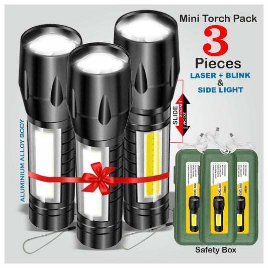 Pick Ur Needs Rechargeable 9W LED Mini Emergency Light Torch Zoomable Flashlight Torch