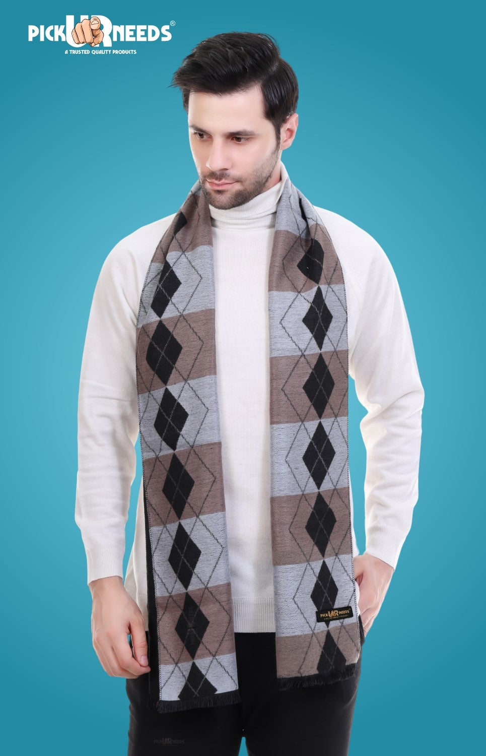 Pick Ur Needs Men's Muffler Check Desgin Premium Woolen Blend Fabric Stylish Look Muffler For Men