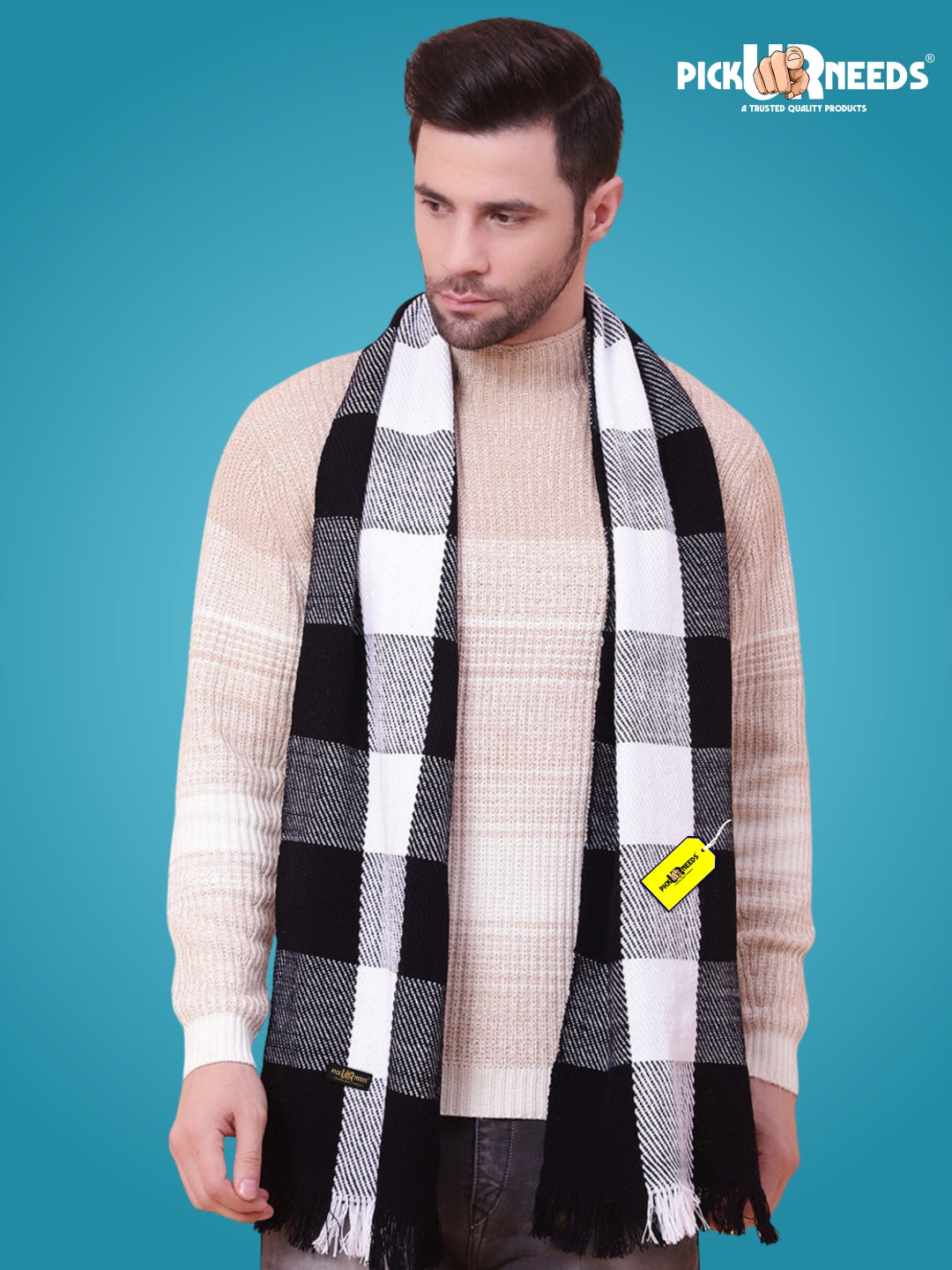 Pick Ur Needs Premium Men's Warm And Stylish Woolen Muffler With Multicolour Stripes And Stylish Tussles Ends