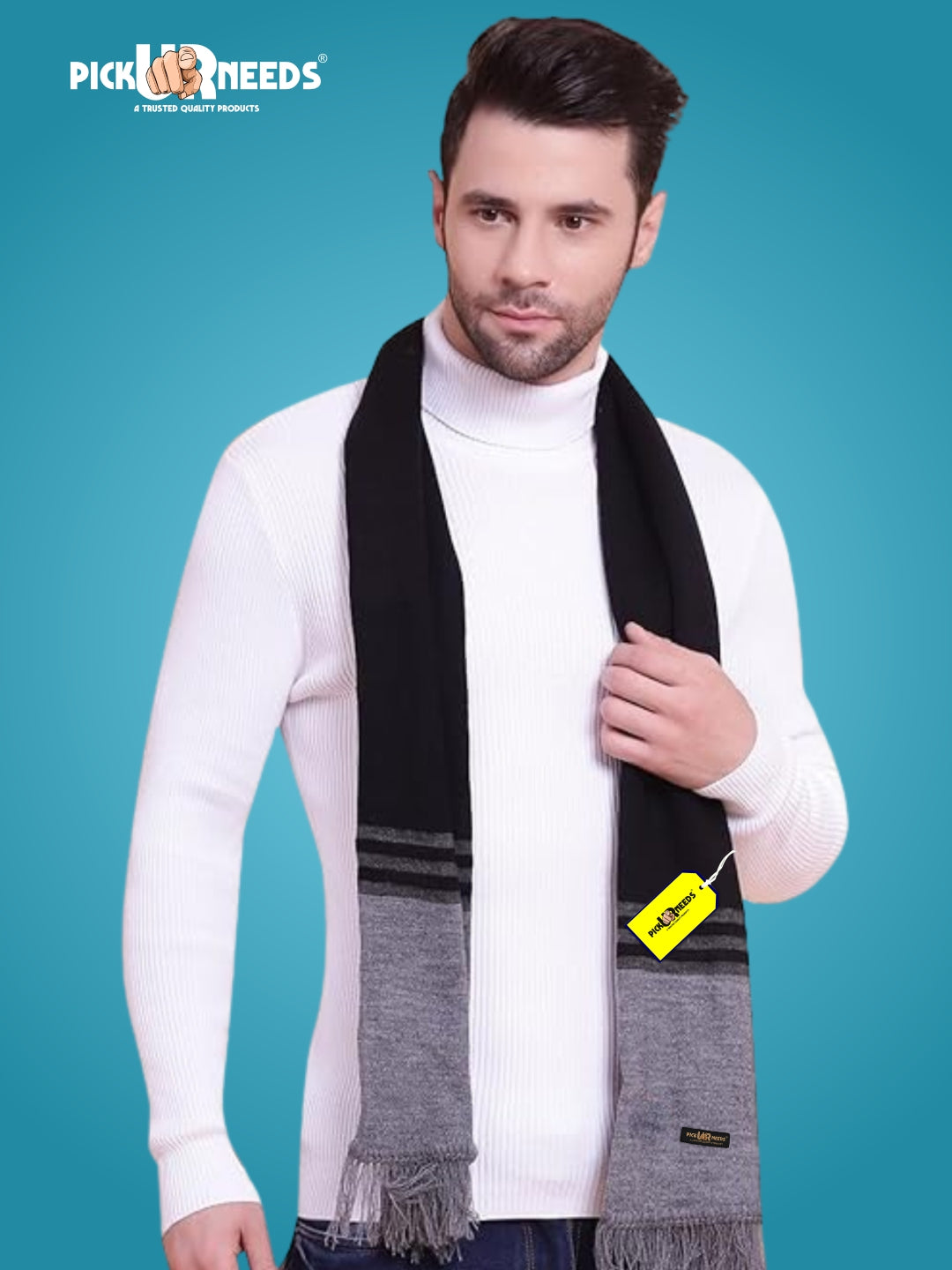 Pick Ur Needs Men's Stylish Striped Knitted Winter Scarf | Soft, Warm & Breathable Muffler for Casual & Formal Wear