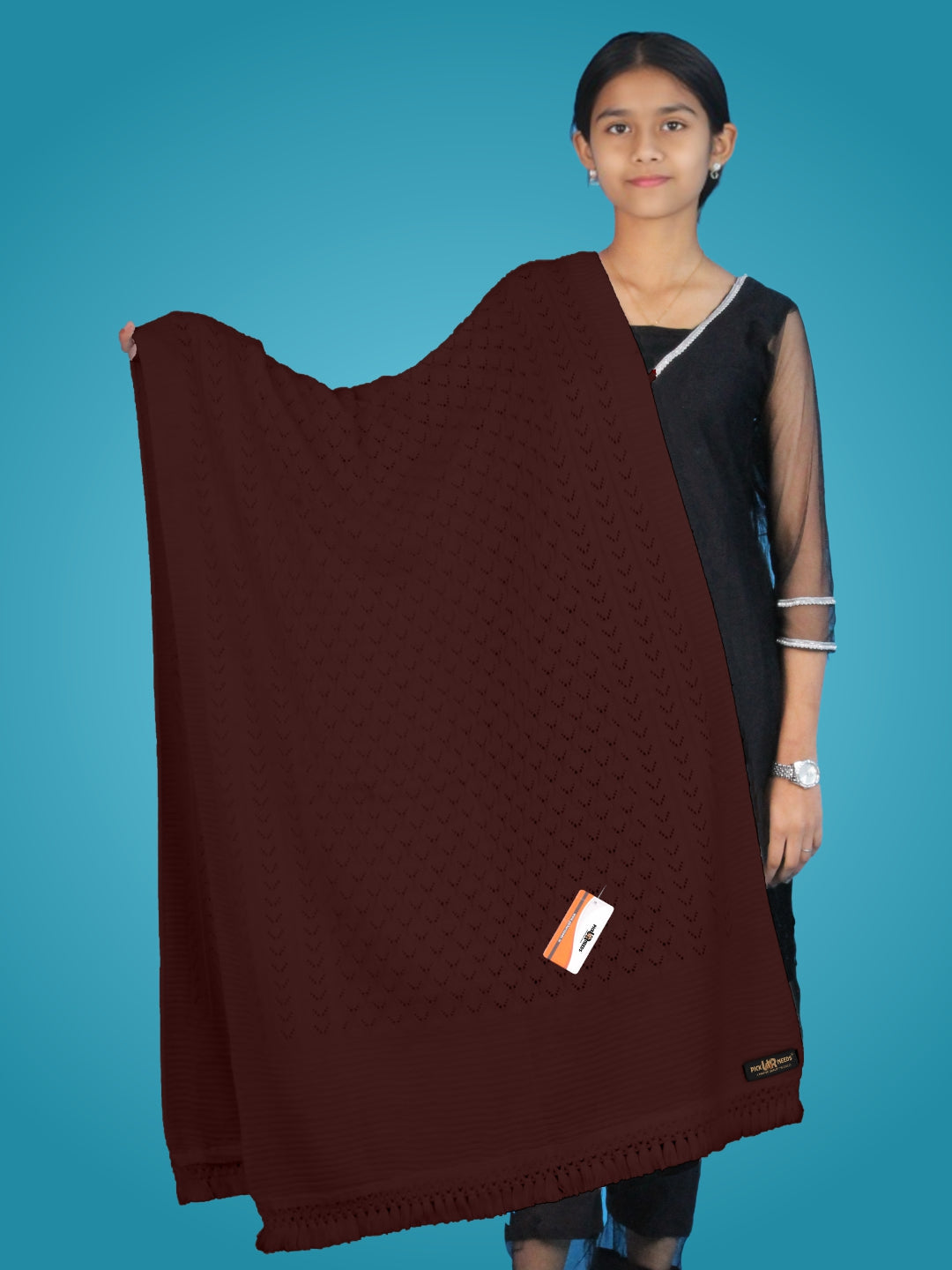 Pick Ur Needs Women’s Premium Knitted Winter Soft Shawl Woolen Warm Stole with Elegant Lace Pattern & Tassels For Girls