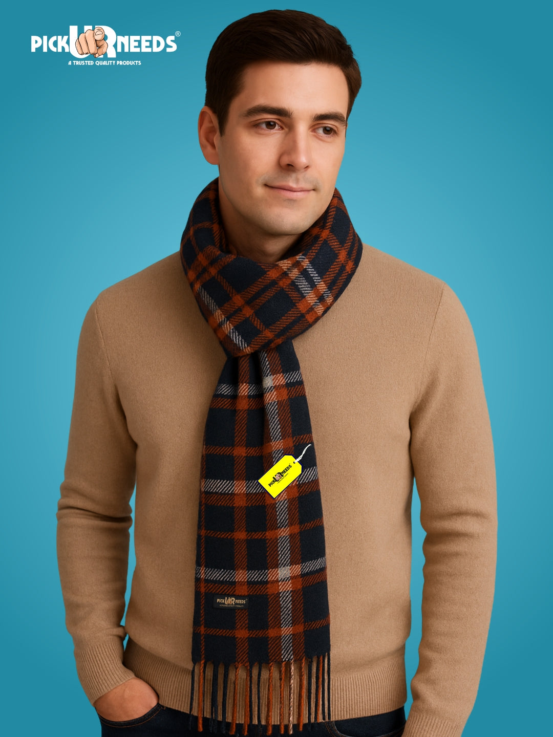 Pick Ur Needs Reversible Winter Muffler for Men Premium Soft Wool Blend Scarf Dual-Design Check & Houndstooth Pattern Warm & Stylish Winter Neck Wrap
