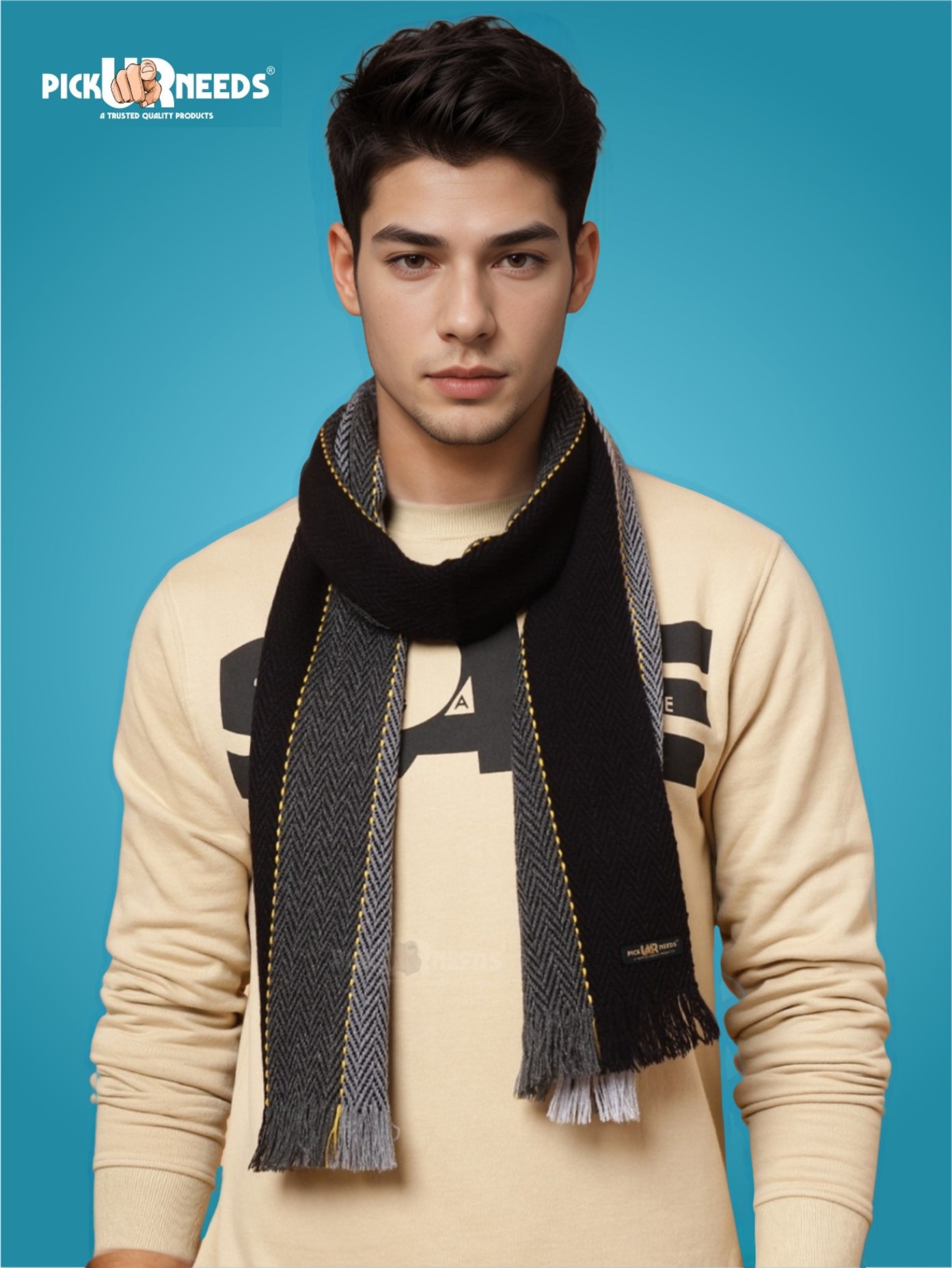 Pick Ur Needs Premium Men's Warm And Stylish Woolen Muffler With Multicolour Stripes And Stylish Tussles Ends