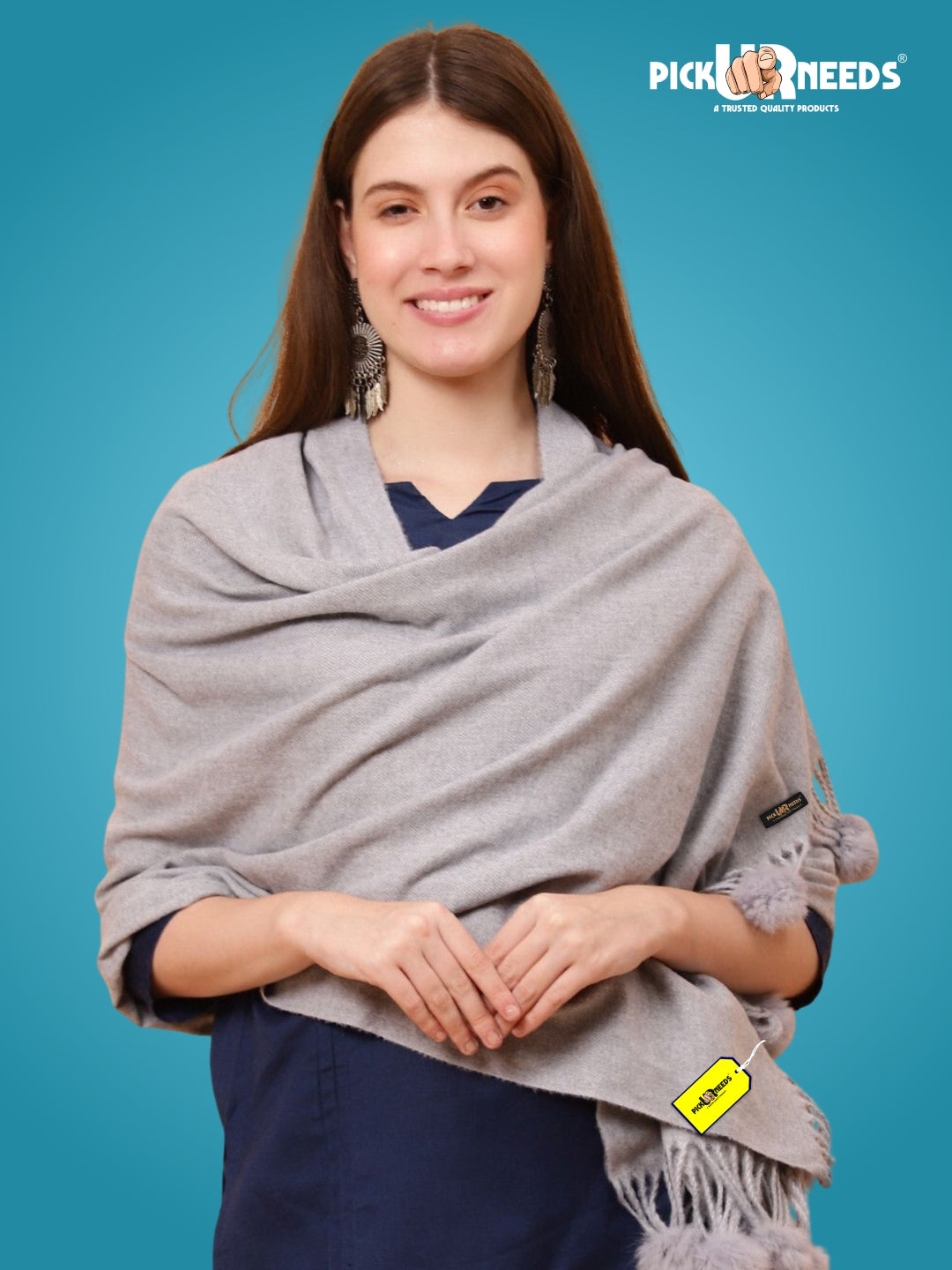 Pick Ur Needs Premium Women’s Wool Blend Scarf Soft Woolen Shawl Winter Stole with Tassels & Pom Poms