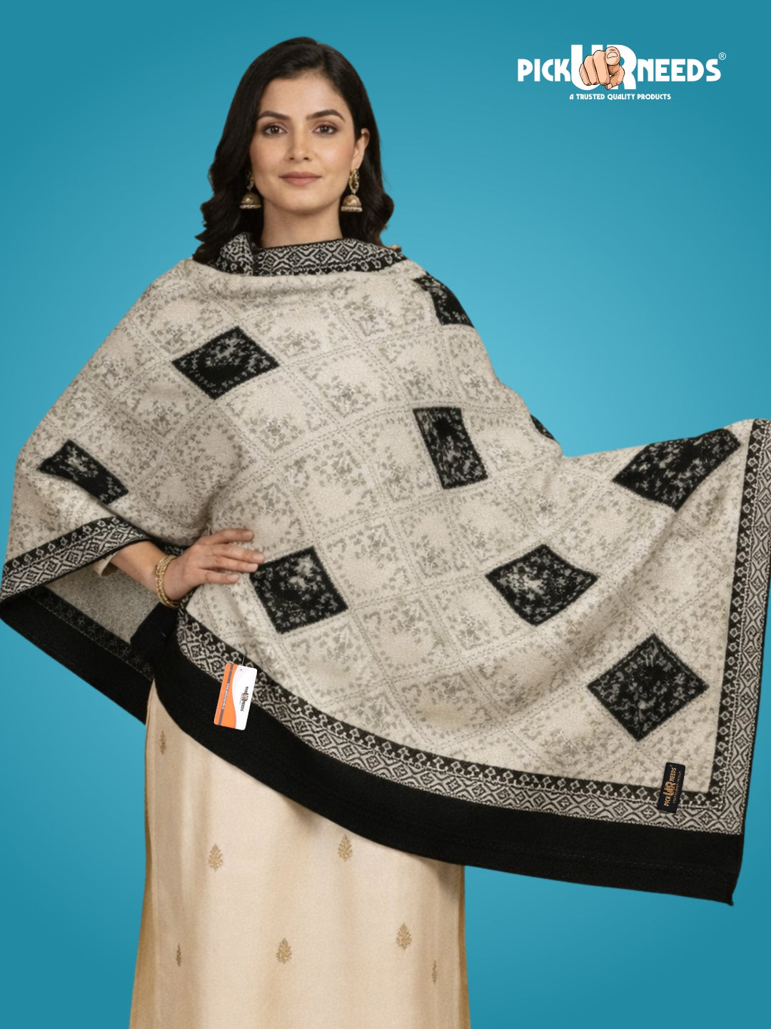 Pick Ur Needs Woolen Shawl for Women Warm Winter Wool Fabric Shawls with Traditional Prints Soft & Elegant Ethnic Stole