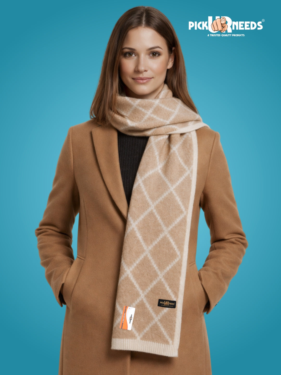 Pick Ur Needs Premium Winter Woolen Scarf for Women Designer Checkered Warm Muffler Soft, Stylish & Cozy Cold Weather Wrap