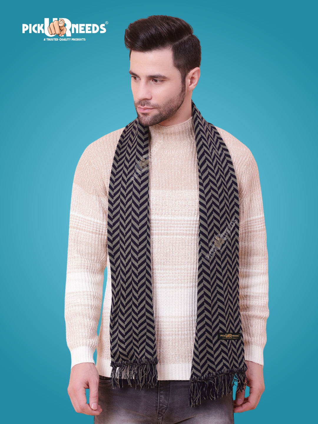 Pick Ur Needs Men's Stylish Zig Zag Knit Scarf  Soft, Warm & Breathable Fabric for Causal & Formal Wear Winter Muffler