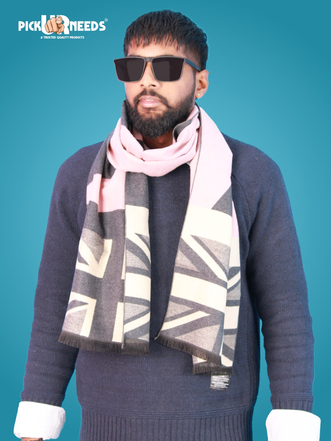 Pick Ur Needs Wool Blend Muffler for Men Soft Winter Scarf with Elegant Checks All-Day Comfort