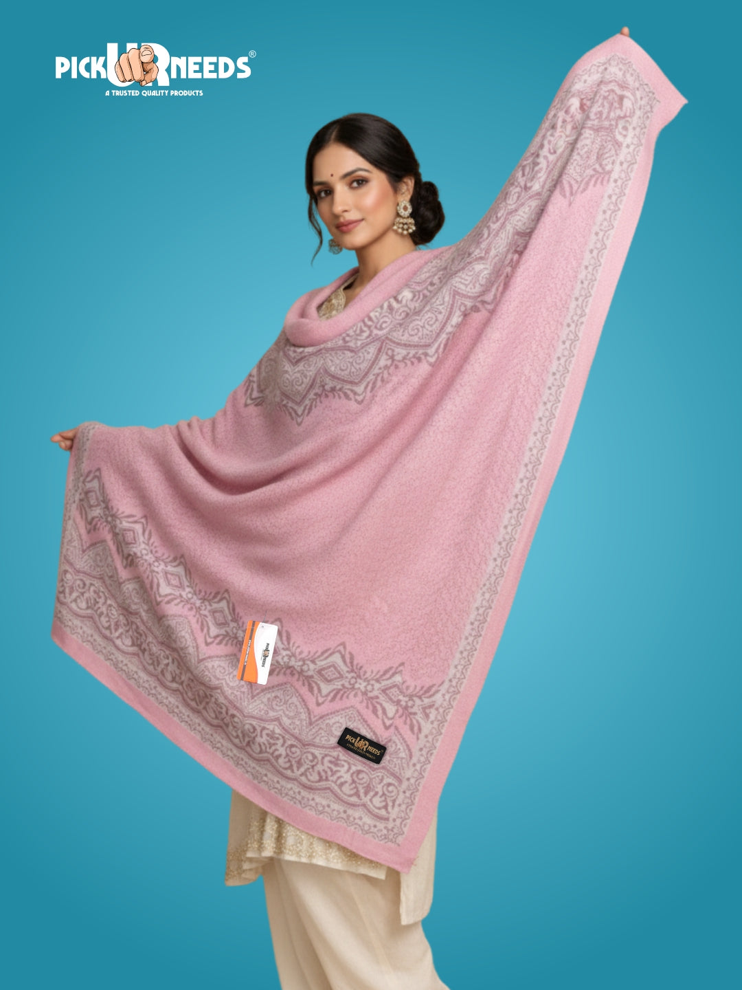 Pick Ur Needs Soft & Elegant Ethnic Stole Woolen Shawl for Women Warm Winter Wool Shawls with Traditional Prints
