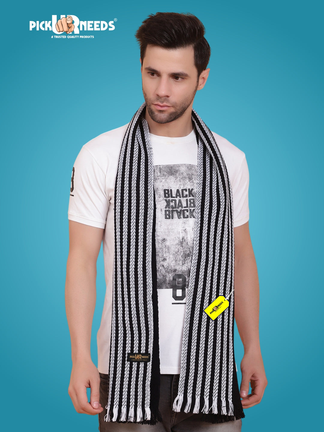 Pick Ur Needs Premium Men's Warm And Stylish Woolen Muffler With Multicolour Stripes And Stylish Tussles Ends