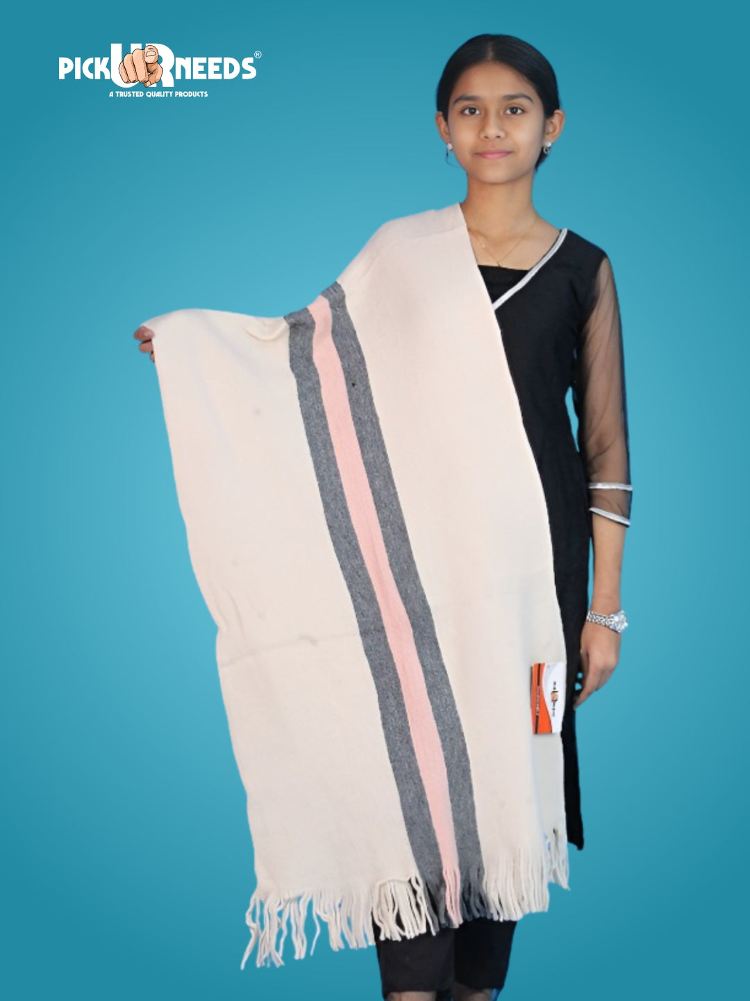 Pick Ur Needs Women's Knit Shawl Wrap with Border Soft, Warm & Lightweight Winter Stole Elegant Tan Bordered Scarf for Girls