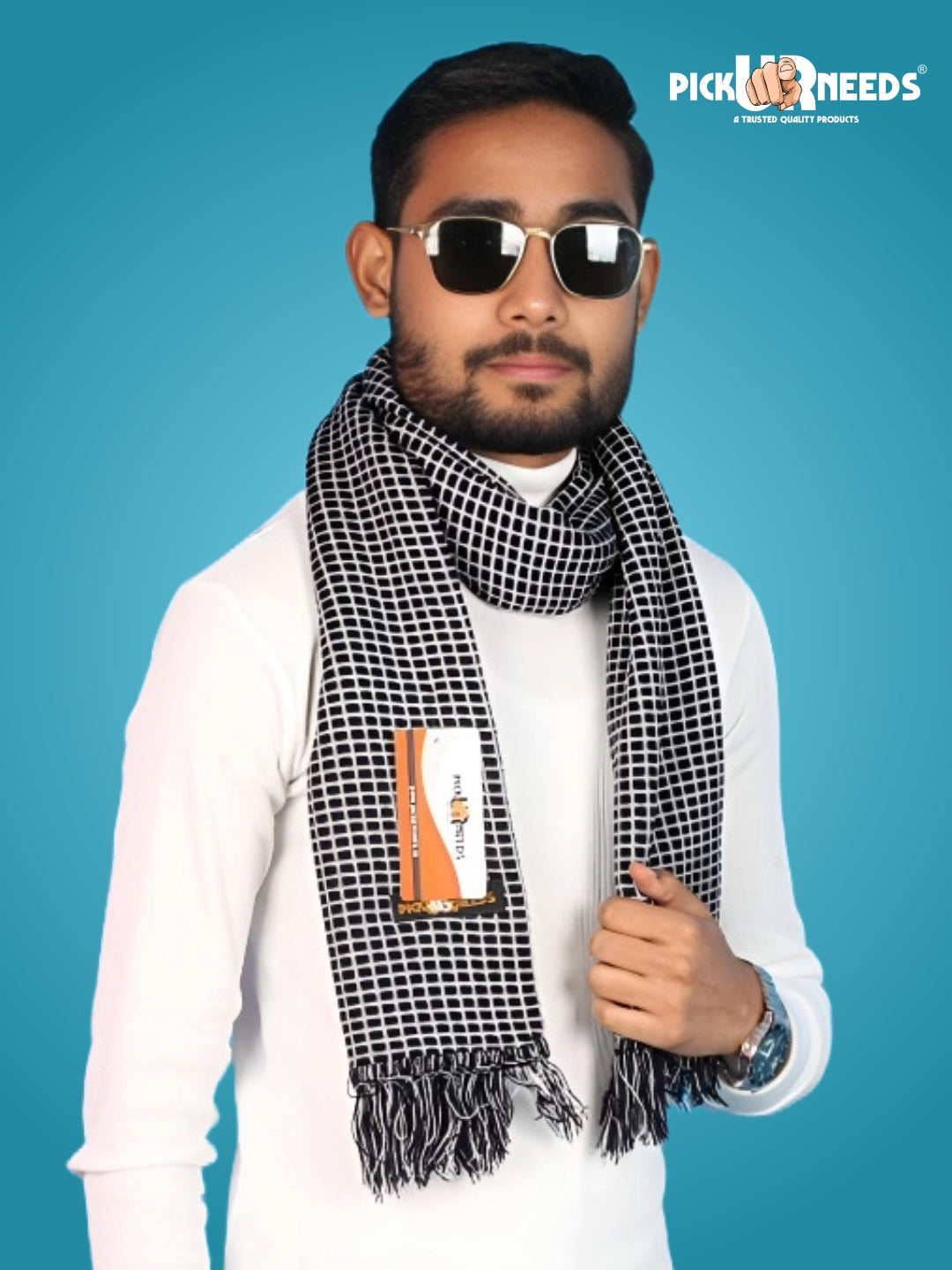 Pick Ur Needs Premium Winter Muffler Soft Warm Woolen for Men Scarf with Stylish Check Pattern Long & Comfortable Cold Weather Neck Wrap