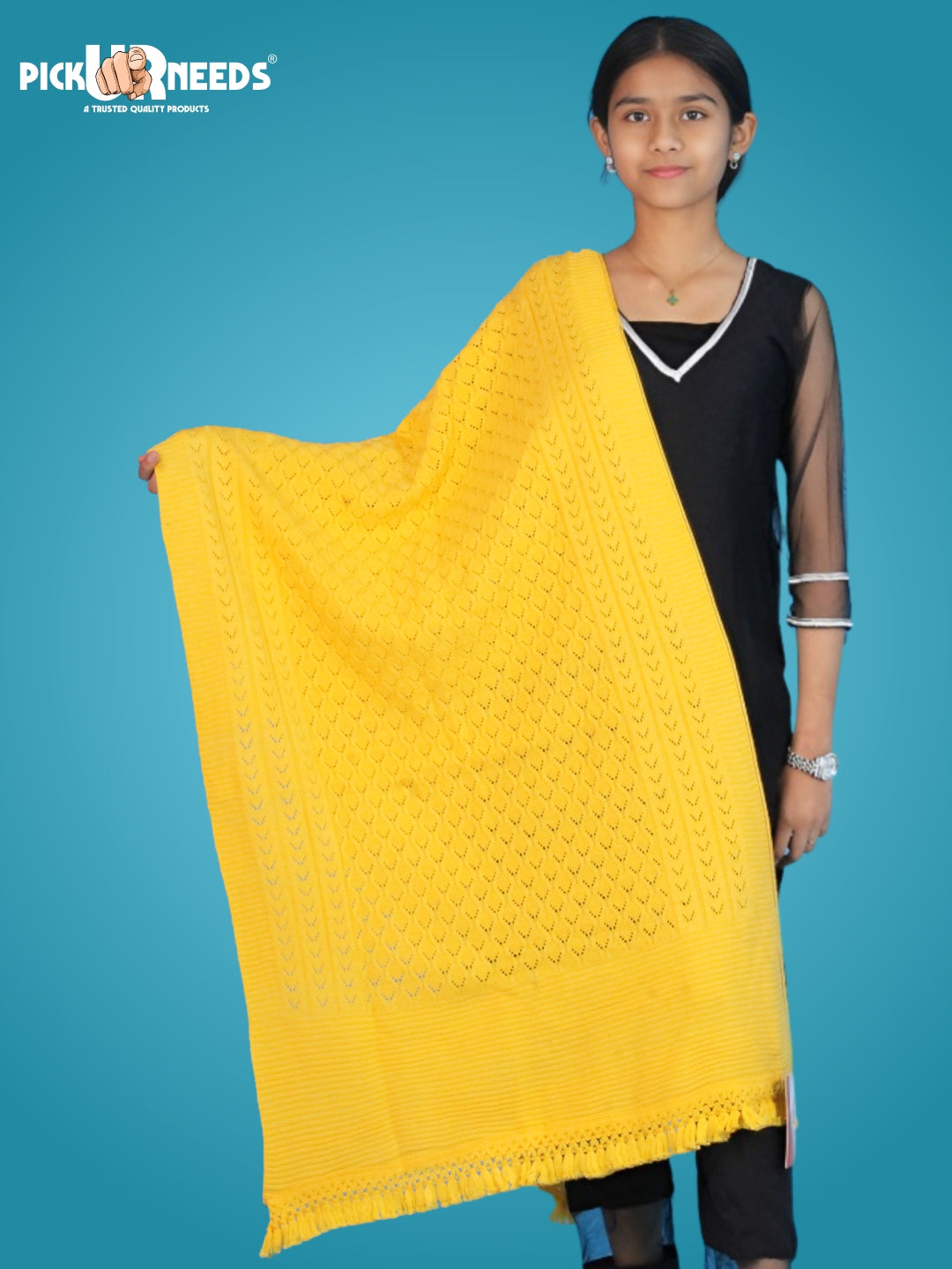 Pick Ur Needs Women’s Premium Knitted Winter Soft Shawl Woolen Warm Stole with Elegant Lace Pattern & Tassels For Girls