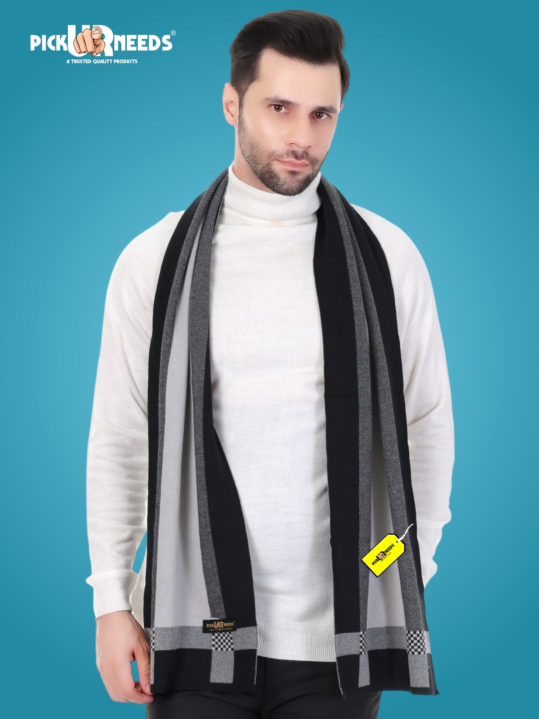 Pick Ur Needs Men’s Premium Winter Wool Muffler – Soft & Warm Knitted Scarf for Casual, Office & Travel Stylish Stripe Design