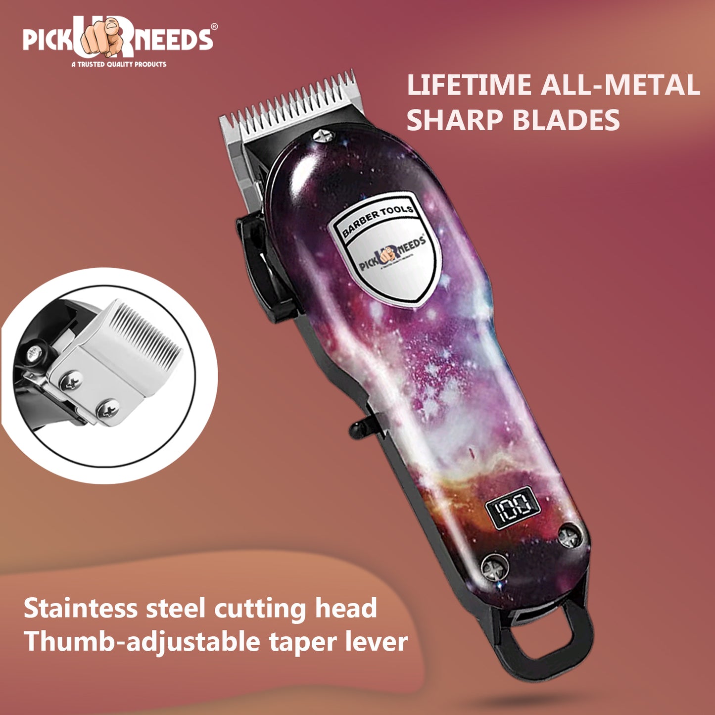 Pick Ur Needs Rechargeable Hair Trimmer/Clipper For Men With Display 8 In 1 Professional Blade Trimmer 180 min Runtime 8 Length Settings  (Multicolor)