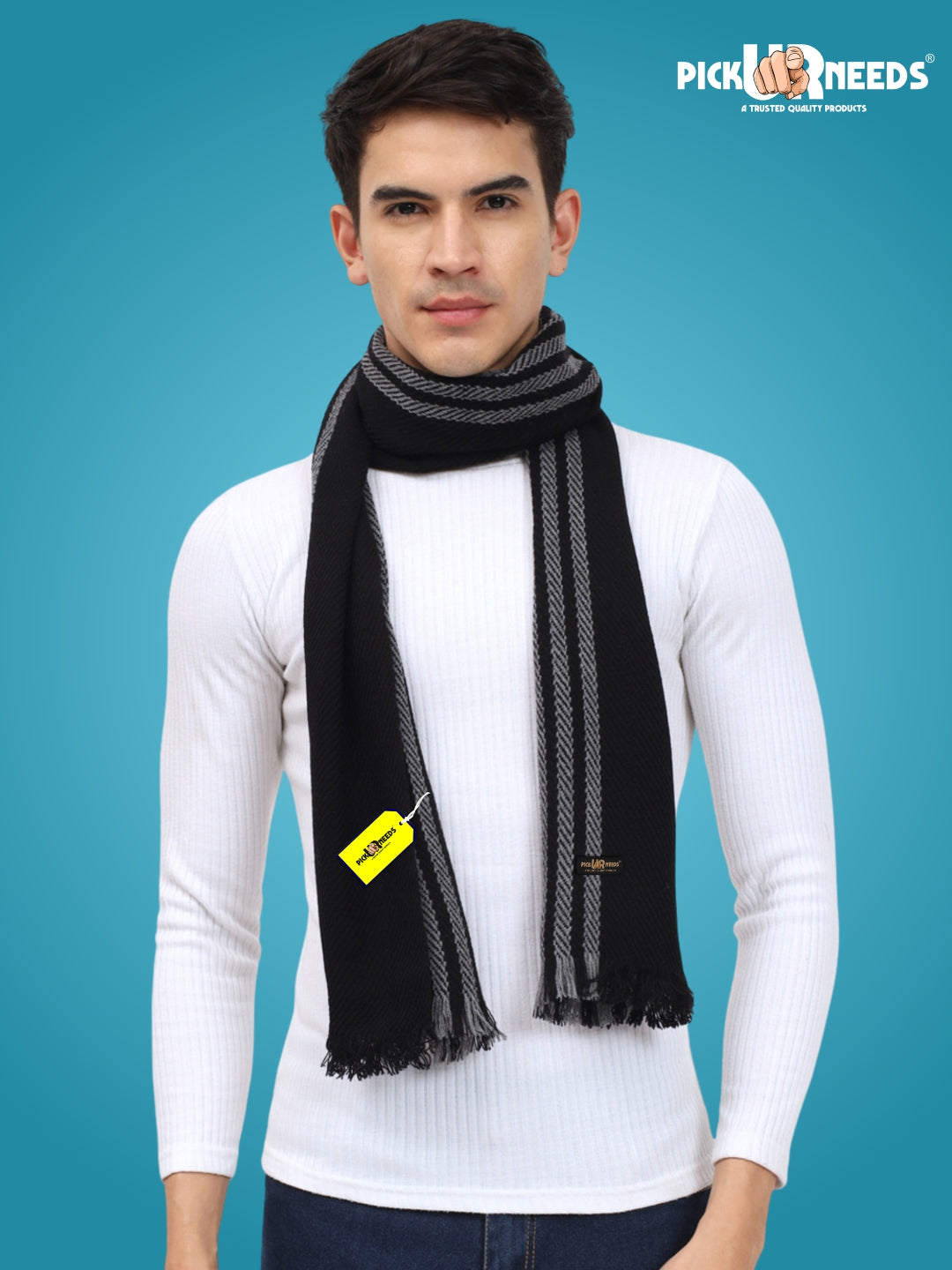 Pick Ur Needs Premium Men's Warm And Stylish Woolen Muffler With Multicolour Stripes And Stylish Tussles Ends